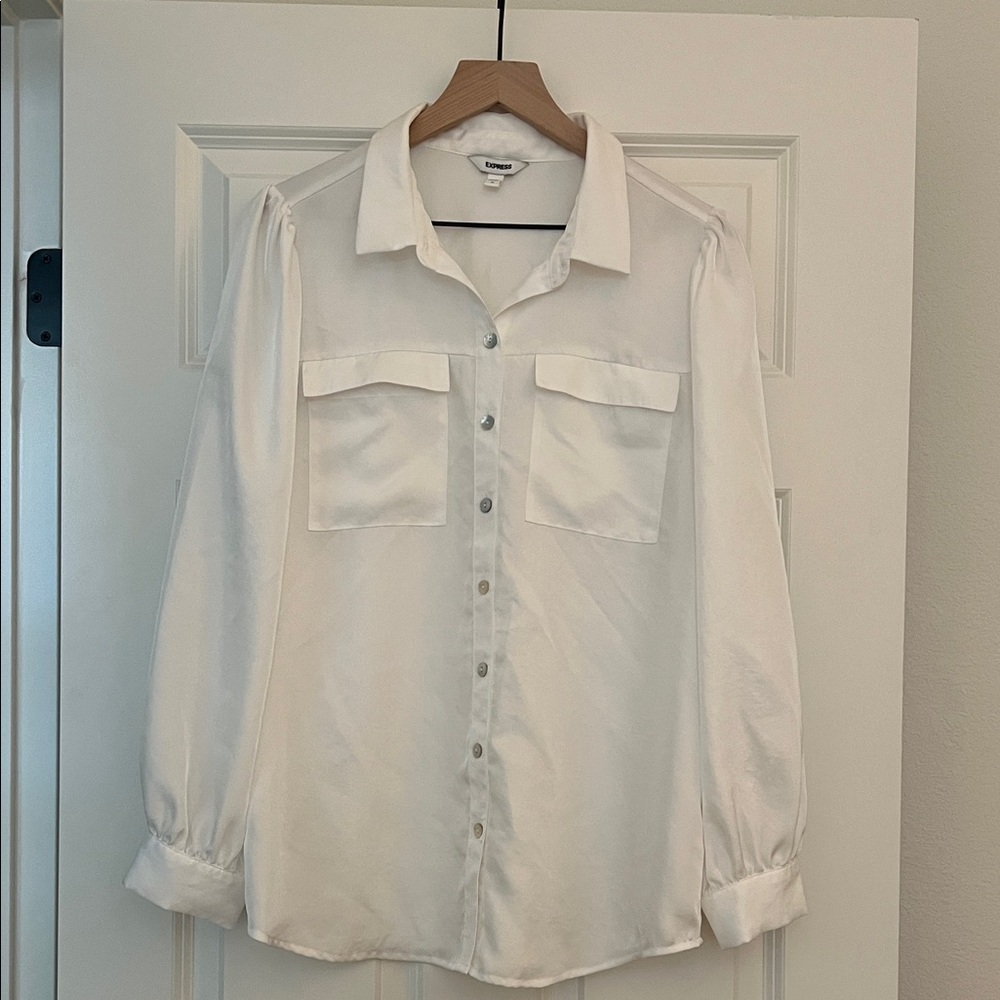 Express White Button-Up Blouse